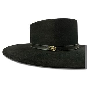 Gucci Hat Black Rabbit Felt Fedora Italy RARE Size 56 Women’s